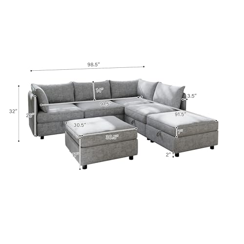 Modular Storage Sectional Sofa with Movable Ottomans, U-Shaped Chenille U839651