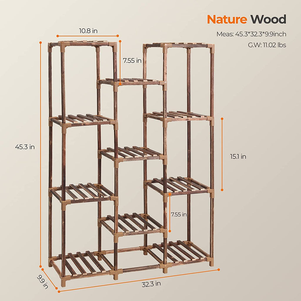 Wood Plant Stand for Indoor Outdoor, 11-Tier Tall Plant Shelf K3121