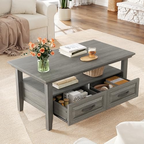 Lift Top Coffee Table with Open and Hidden Storage, Modern Fluted Design S200567