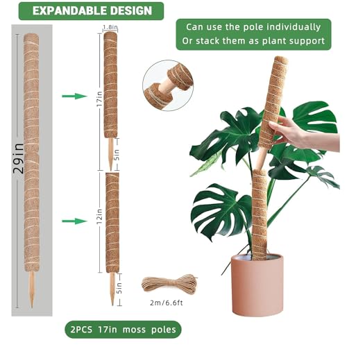 Moss Pole 2 Pack 17 Inch Plant Support for Climbing Indoor Potted Plants E893