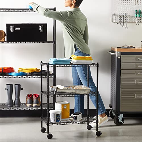 5-Shelf Adjustable Heavy Duty Storage Shelving Unit on Wheel Casters, Metal Wire Rack, Black A697