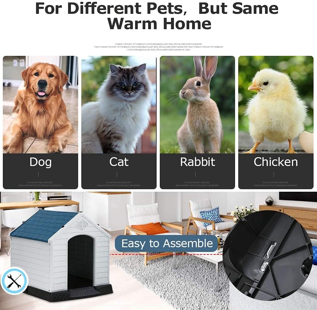 Large Plastic Dog House Indoor Outdoor Pet Kennel with Air Vents, 39 Inch High G572030
