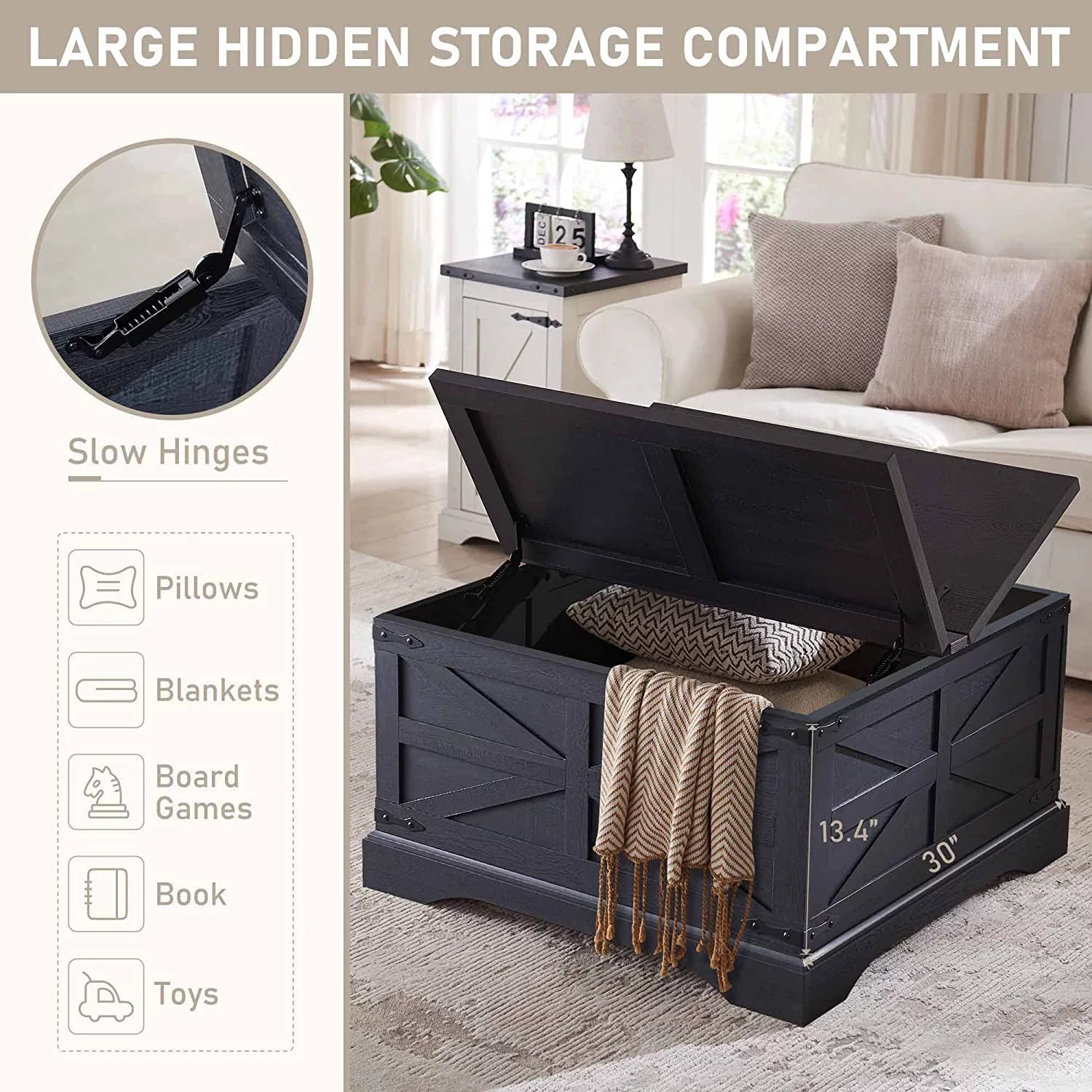 Farmhouse Coffee Table with Hidden Storage Compartment T2796