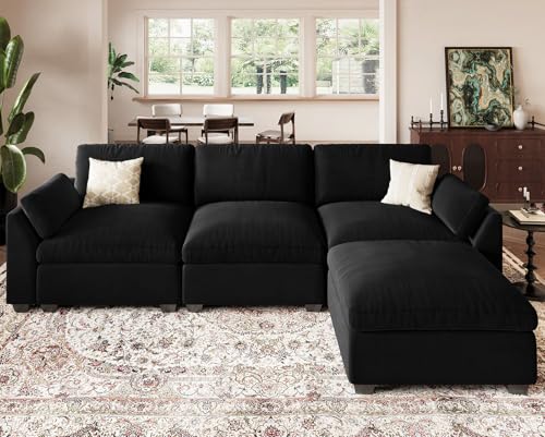 Extra Large Modular Sectional Sofa, 4-Seater L Shaped Couch, Velvet Convertible for Living Room L139