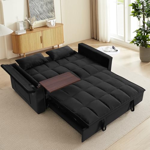 Convertible Sofa Bed, 3 in 1 Velvet Sleeper with Adjustable Backrest, Gray K13376