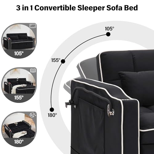 Convertible Sofa Bed, 3 in 1 Velvet Sleeper with Adjustable Backrest, Gray K13376