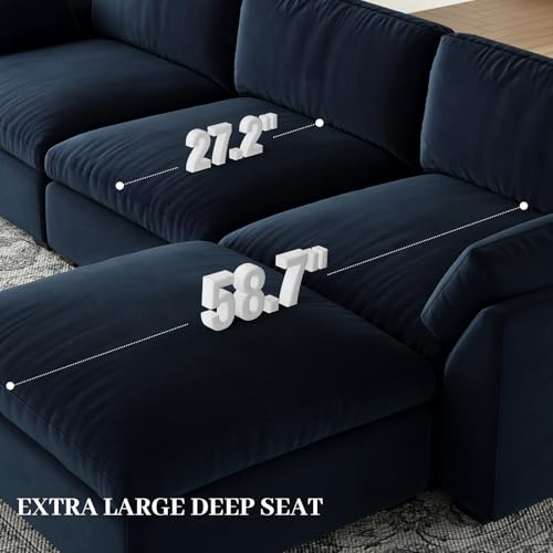 Extra Large Modular Sectional Sofa, 4-Seater L Shaped Couch, Velvet Convertible for Living Room L139
