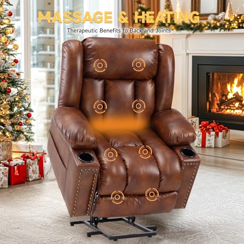 Power Lift Recliner Chair for Elderly with Heat and Massage, Adjustable Positions, Dark Brown P618617