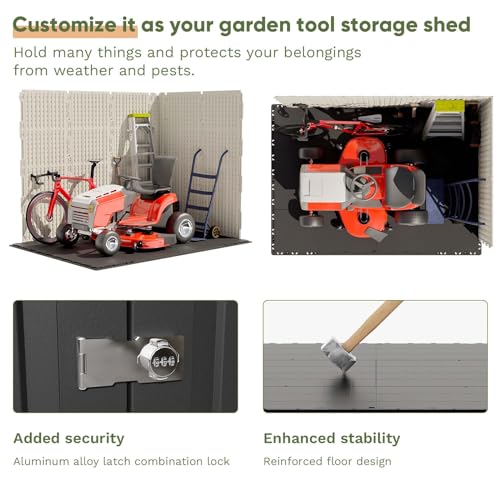 Outdoor Plastic Storage Shed with Floor, Window and Lockable Door A4787