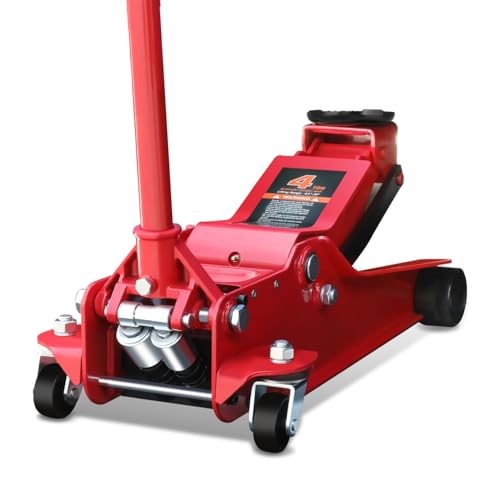 4 Ton Low Profile Floor Jack, Heavy Duty Steel Hydraulic with Dual Pistons Quick Lift Pump P3195