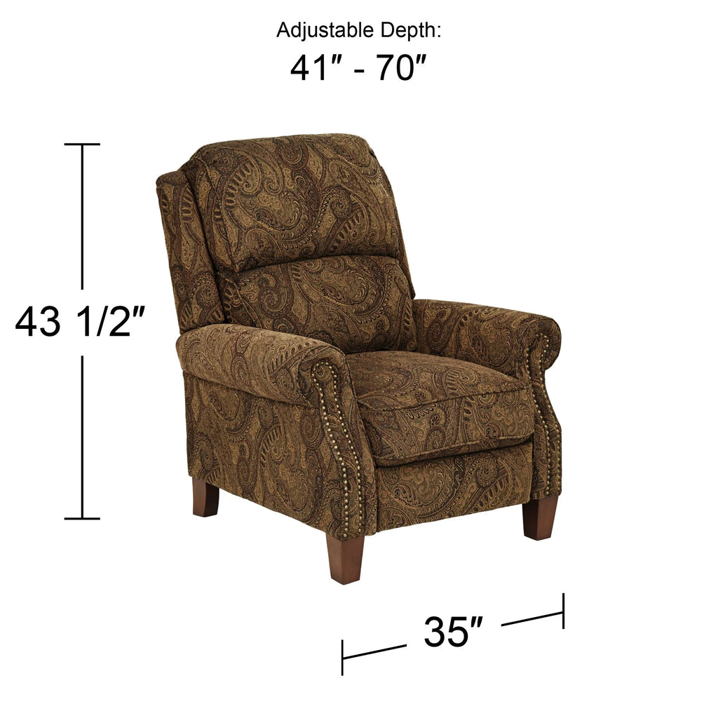 Warm Brown Paisley Patterned Fabric Recliner Chair with Push Manual Reclining Footrest A728877