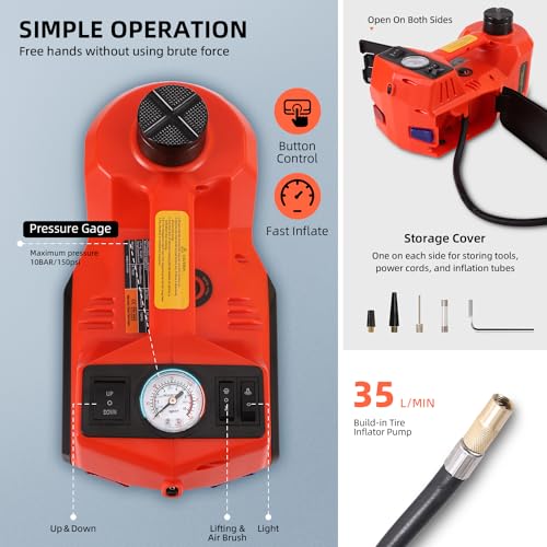 Car Jack 5 Ton 12V Portable Hydraulic Vehicle Lift with Inflator Pump P51948