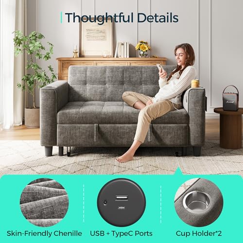 3-in-1 Convertible Sofa Bed with Charging Station, Green R3379
