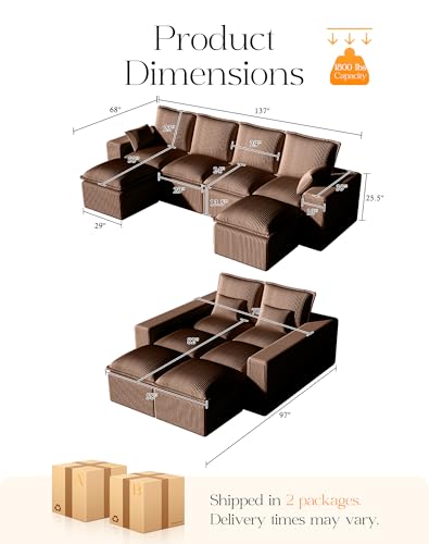 Modular Sectional Sofa with L-Shape Chaise, Deep Seat, No Assembly Required M95554