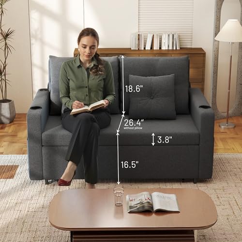 Convertible Sleeper Sofa Bed with Cup Holders, Grey H654808