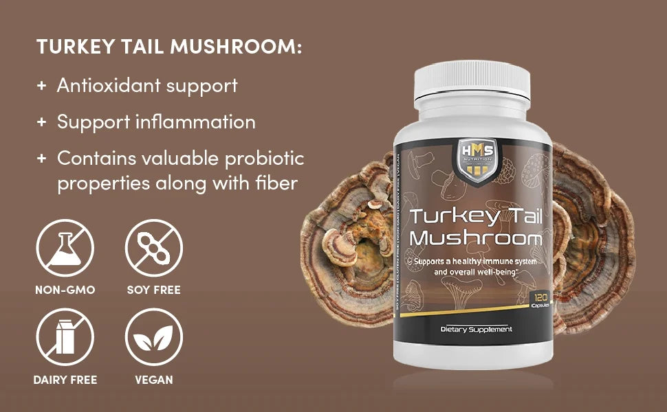 Turkey Tail Mushroom 1000mg Capsules Non-GMO Vegan U58375