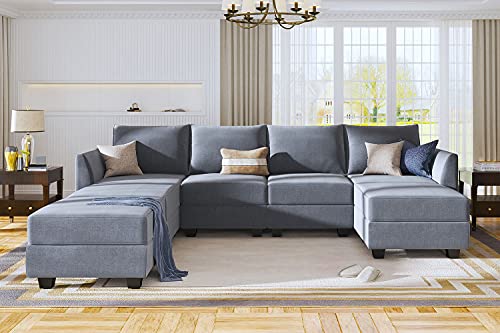 Modular Sectional Sofa U Shaped Couch with Storage Seat, Bluish Grey U352489