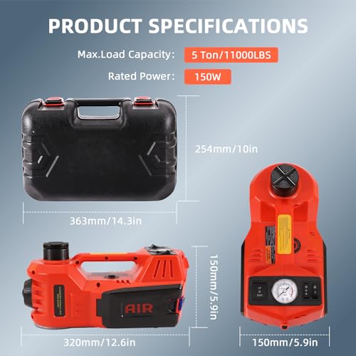 Car Jack 5 Ton 12V Portable Hydraulic Vehicle Lift with Inflator Pump P51948