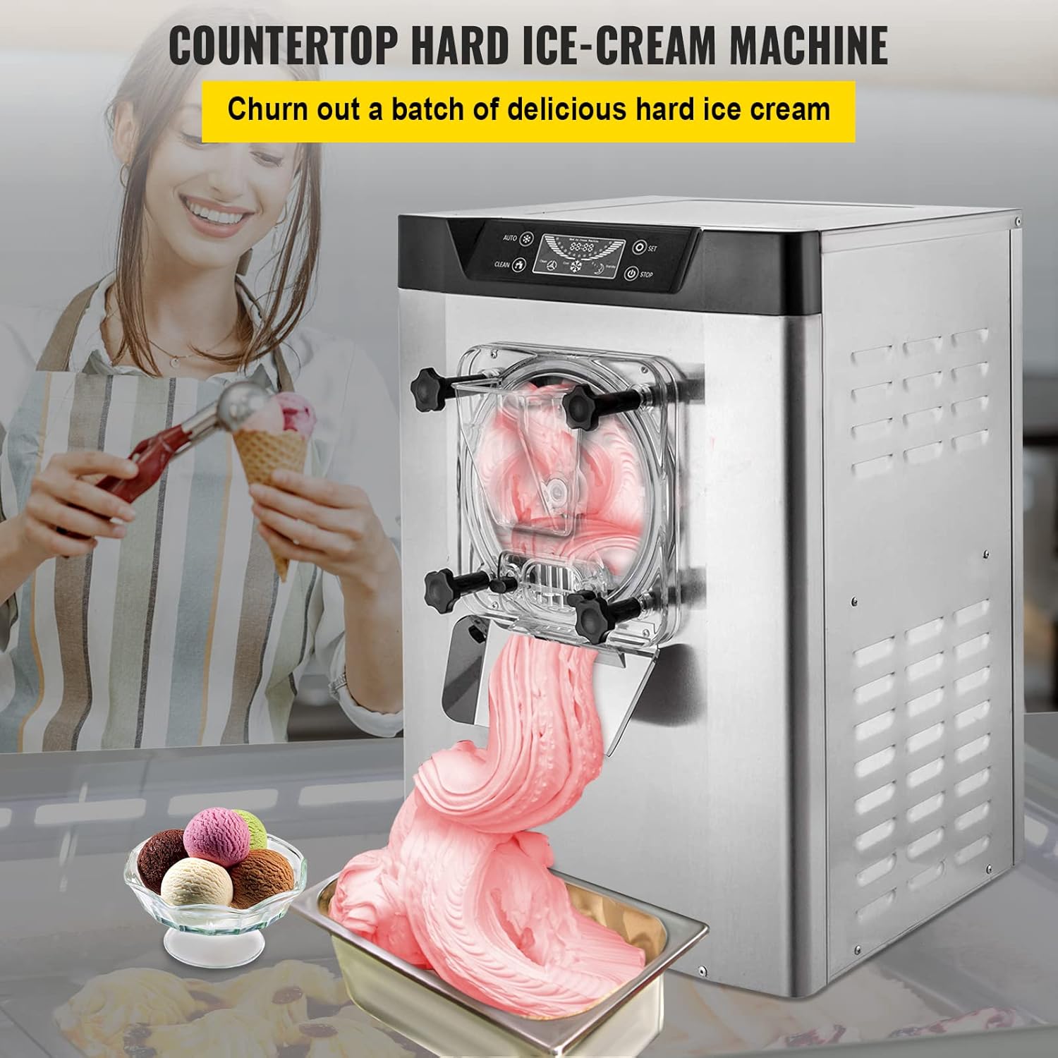 Commercial Ice Cream Machine 1400W Hard Serve Maker with LED Display J392902