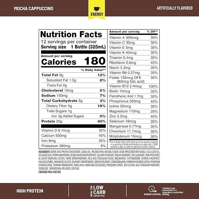 Protein Shake, Chocolate, 20g Protein, Meal Replacement, 12 Count B226310