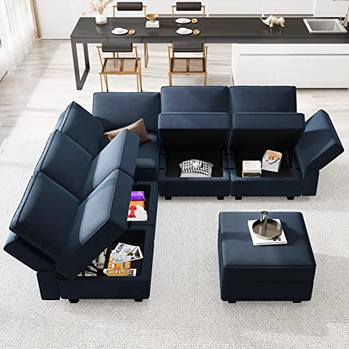 Modular Velvet Sectional Sofa with Chaise Lounge and Storage X4138