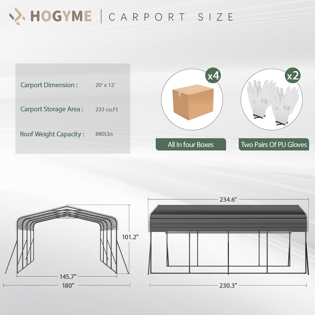 Carport 12x20 FT Heavy Duty Canopy with Galvanized Steel Roof and Enhanced Base X167