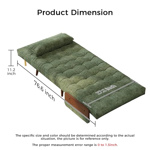 Convertible Chair Bed Sleeper for Adults, Linen with Wooden Arms & Pillows, Foldable Single Futon Sofa Bed Q683821