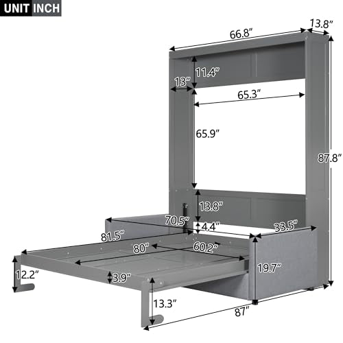 Murphy Bed Queen Size with Cushion, Foldable Sofa Bed Frame with Slat Support, White C2974