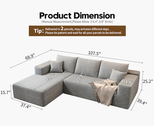 Modular Sectional Sofa with Ottoman, U-Shaped Deep Seat Couch for Living Room O870