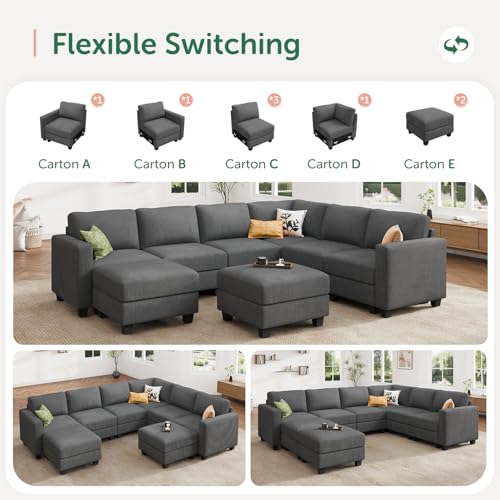 Corduroy Modular Sectional Couch with Storage, L-Shaped, 6 Seater, Dark Gray X823135