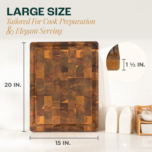 Acacia Wood Cutting Board with Juice Grooves and Handle D82174