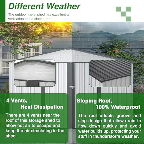 Outdoor Storage Shed, Heavy-Duty All-Weather Tool Shed with Lockable Doors C3585