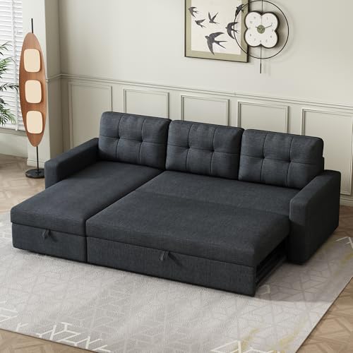L-Shape Reversible Sectional Sleeper Sofa Bed with Storage Chaise L16844