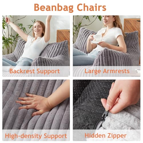 Plush Bean Bag Chair with Armrests for Adults and Teens M473