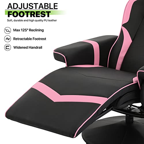 360° Swivel Gaming Recliner Chair, Ergonomic PU Leather with Adjustable Backrest, Footrest, Cup Holder M2617