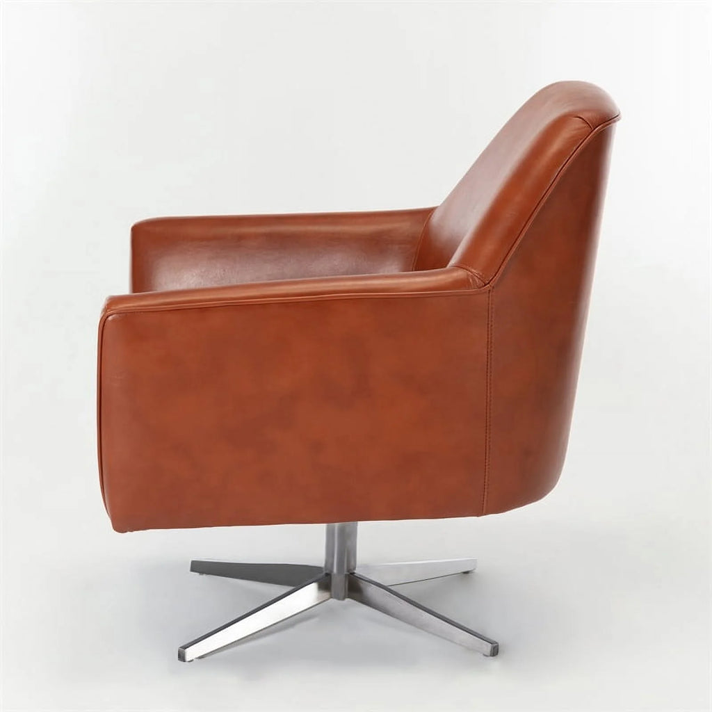 Mid-Century Faux Leather Swivel Armchair H237