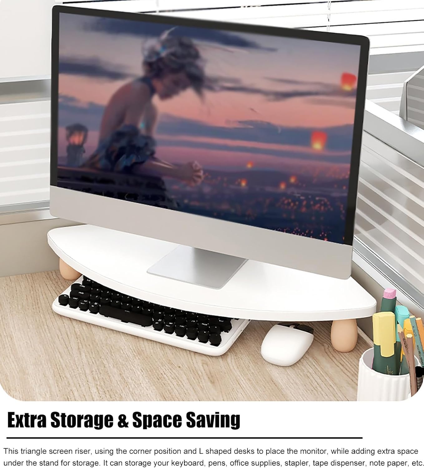 Corner Monitor Stand with Wood Desk Storage Organizer D168610