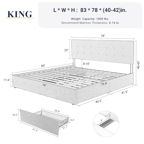 Upholstered Queen Platform Bed Frame with 4 Storage Drawers and Headboard G724955