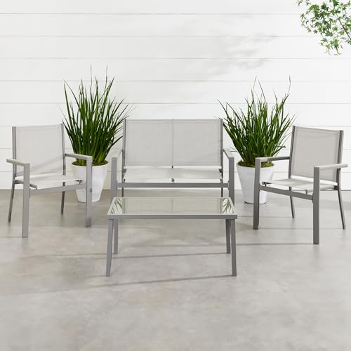 Outdoor Textilene Patio Conversation Set with Loveseat and Coffee Table V736