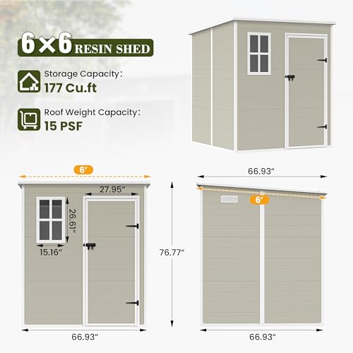 Outdoor Storage Shed 6 x 6 FT Resin Garden Shed with Lockable Door U891