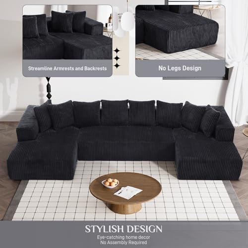 Modular Sectional Sofa with Chaise Lounge, Corduroy Memory Foam, Black Z82307