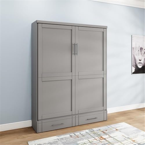 Queen Size Gray Murphy Wall Bed in Solid Wood R226083