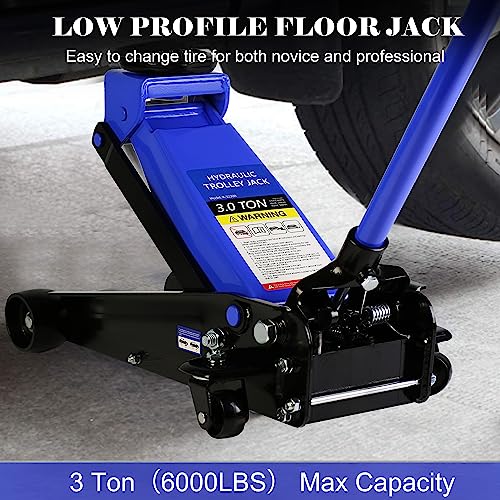 Heavy Duty Hydraulic Floor Jack, Low Profile Steel Racing Jack, 2 Ton Capacity, Blue H1350