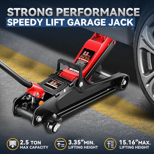 4 Ton Low Profile Floor Jack, Heavy Duty Steel Hydraulic with Dual Pistons Quick Lift Pump P3195