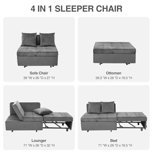 Sofa Bed Convertible Pull Out Couch with 2 Throw Pillows, Dark Grey Z539533