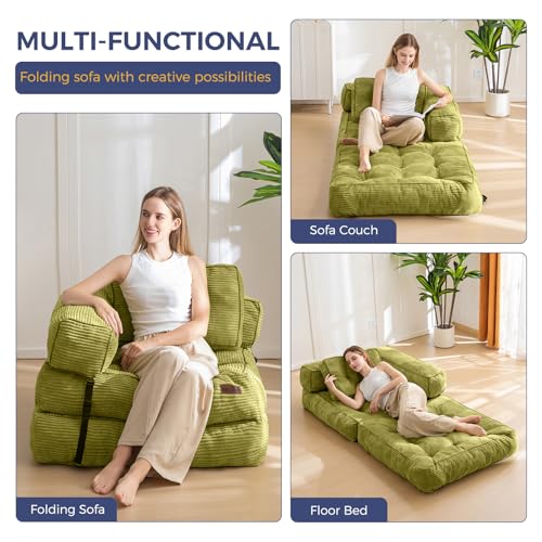 Folding Sofa Bed, L-Shaped Convertible Sleeper Couch with Armrest and Pillow, Dark Grey M375676