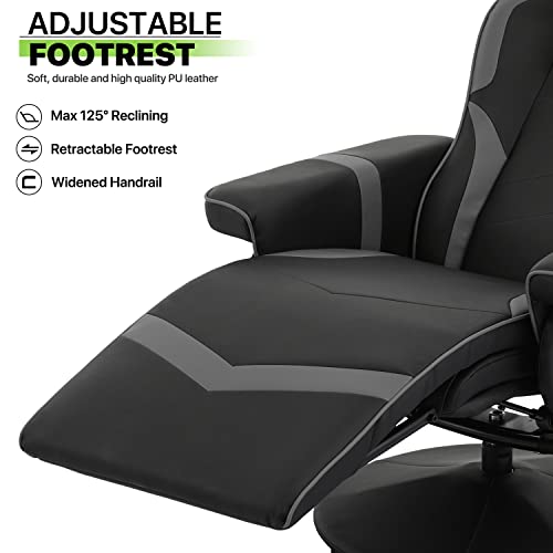 360° Swivel Gaming Recliner Chair, Ergonomic PU Leather with Adjustable Backrest, Footrest, Cup Holder M2617