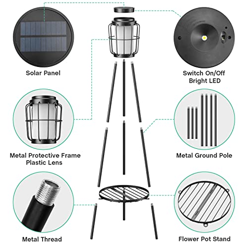 Solar Lights Outdoor with Plant Stands, Metal Tripod Patio Lamp B77585