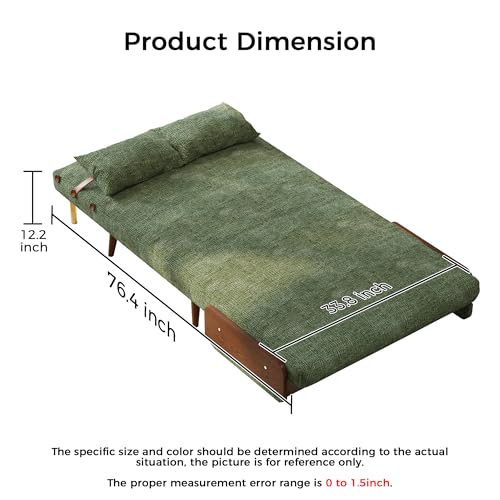 Convertible Chair Bed Sleeper for Adults, Linen with Wooden Arms & Pillows, Foldable Single Futon Sofa Bed Q683821