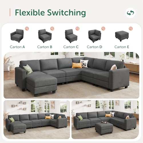 Corduroy Modular Sectional Couch with Storage, L-Shaped, 6 Seater, Dark Gray X823135